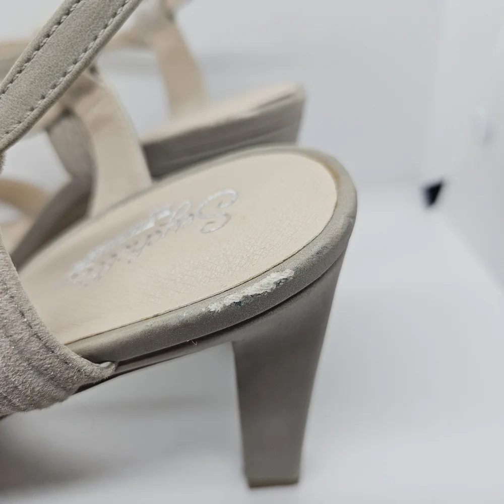 Seychelles taupe and silver leather strappy heeled sandals size 10